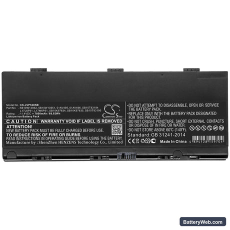 Lenovo Thinkpad P52 Replacement Battery, 11.4V, 7800mAh, Li-ion 3