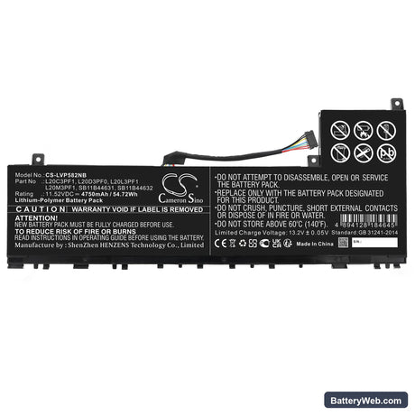 Lenovo IdeaPad 5 Pro 14ITL6-82L30004MX Replacement Battery, 11.52V, 4750mAh, Li-Polymer 3