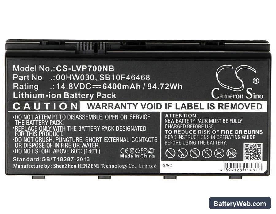 Lenovo ThinkPad P70 Replacement Battery, 14.8V, 6400mAh, Li-ion 5