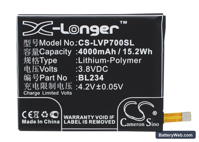 Lenovo P70t Replacement Battery, 3.8V, 4000mAh, Li-Polymer 1