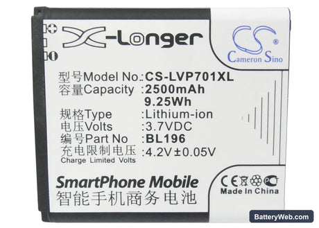 Lenovo P700 Replacement Battery, 3.7V, 2500mAh, Li-ion 5