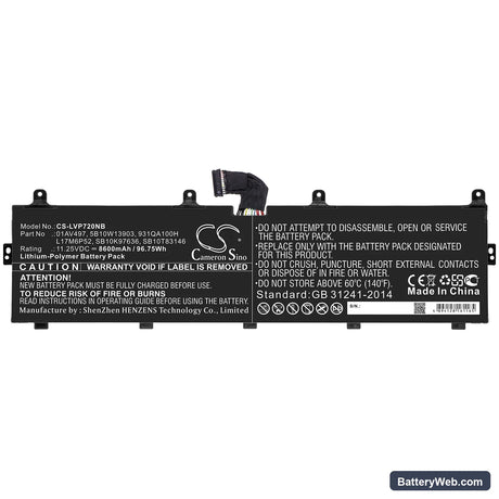 Lenovo ThinkPad P72 Replacement Battery, 11.25V, 8600mAh, Li-Polymer 3