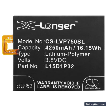Lenovo PHAB 6.98 Replacement Battery, 3.8V, 4250mAh, Li-Polymer 3