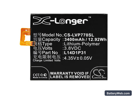 Lenovo PB1-770N Replacement Battery, 3.8V, 3400mAh, Li-Polymer 5