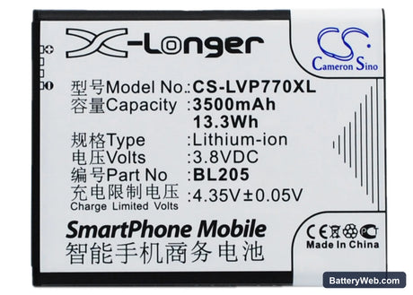 Lenovo P770 Replacement Battery, 3.8V, 3500mAh, Li-ion 1