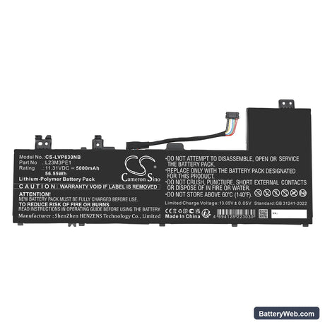 Lenovo 83DR0000SB Replacement Battery, 11.31V, 5000mAh, Li-Polymer 3