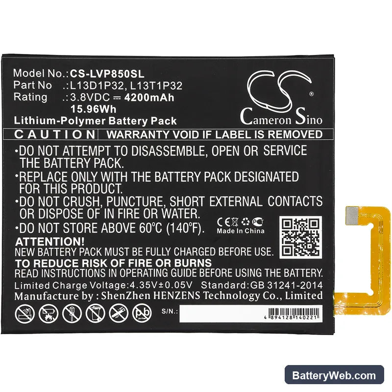 Lenovo Tab 2 A8-50 Replacement Battery, 3.8V, 4200mAh, Li-Polymer 3