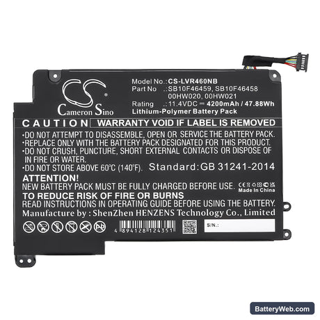 Lenovo ThinkPad Yoga 460 Replacement Battery, 11.4V, 4200mAh, Li-Polymer 3