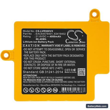 LG CordZero R9 Replacement Battery, 21.6V, 4000mAh, Li-ion 3