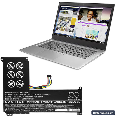 Lenovo IdeaPad 120S-14IAP (81A500GBGE) Replacement Battery, 7.5V, 4050mAh, Li-Polymer 5