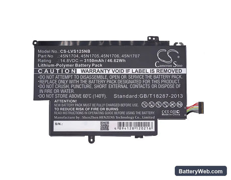 Lenovo ThinkPad Yoga S1 12.5" Replacement Battery, 14.8V, 3150mAh, Li-Polymer 5