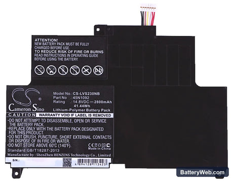 Lenovo ThinkPad S230u Replacement Battery, 14.8V, 2800mAh, Li-Polymer 5