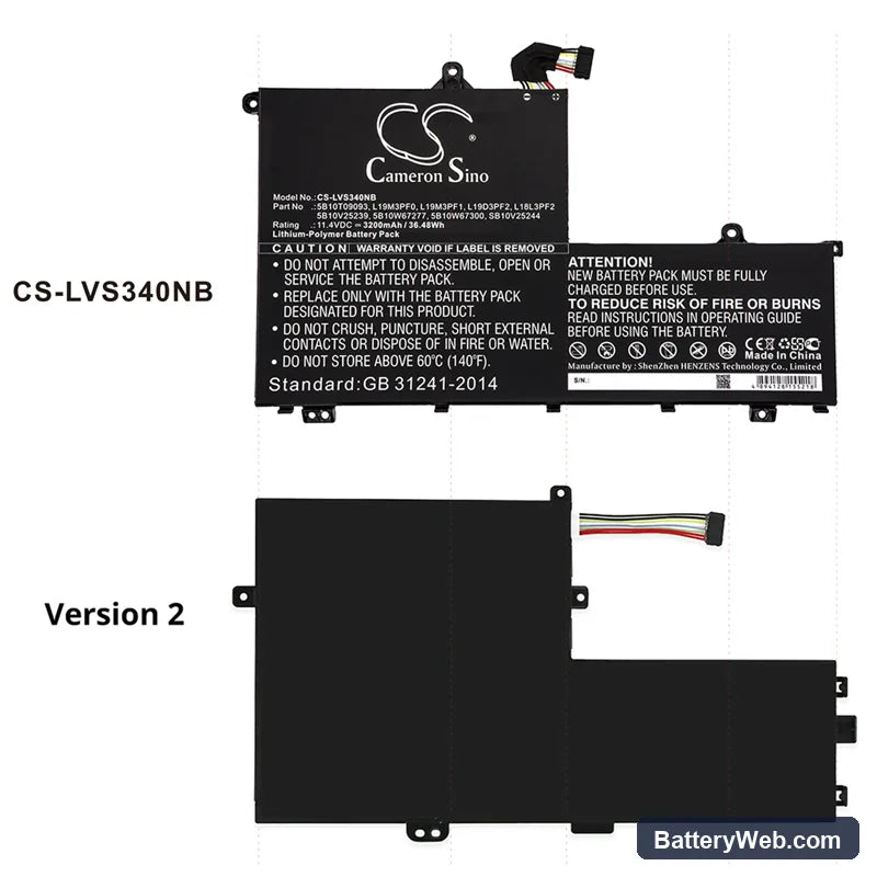 Lenovo IdeaPad S340 Replacement Battery, 11.4V, 3200mAh, Li-Polymer 5