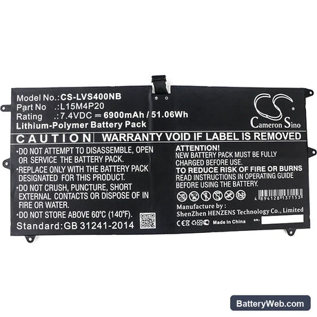 Lenovo Yoga 900S-12ISK Replacement Battery, 7.4V, 6900mAh, Li-Polymer 3