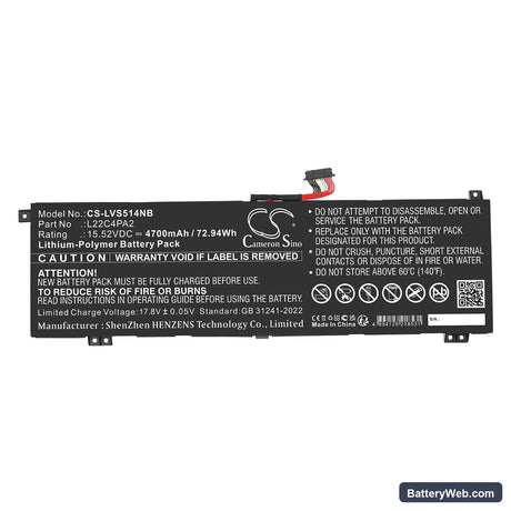 Lenovo Legion Slim 5 14APH8 Replacement Battery, 15.52V, 4700mAh, Li-Polymer 3