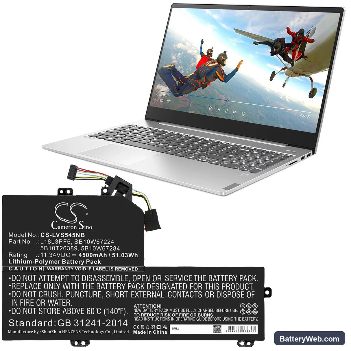 Lenovo Ideapad S540-15IWL GTX Replacement Battery, 11.34V, 4500mAh, Li-Polymer 5