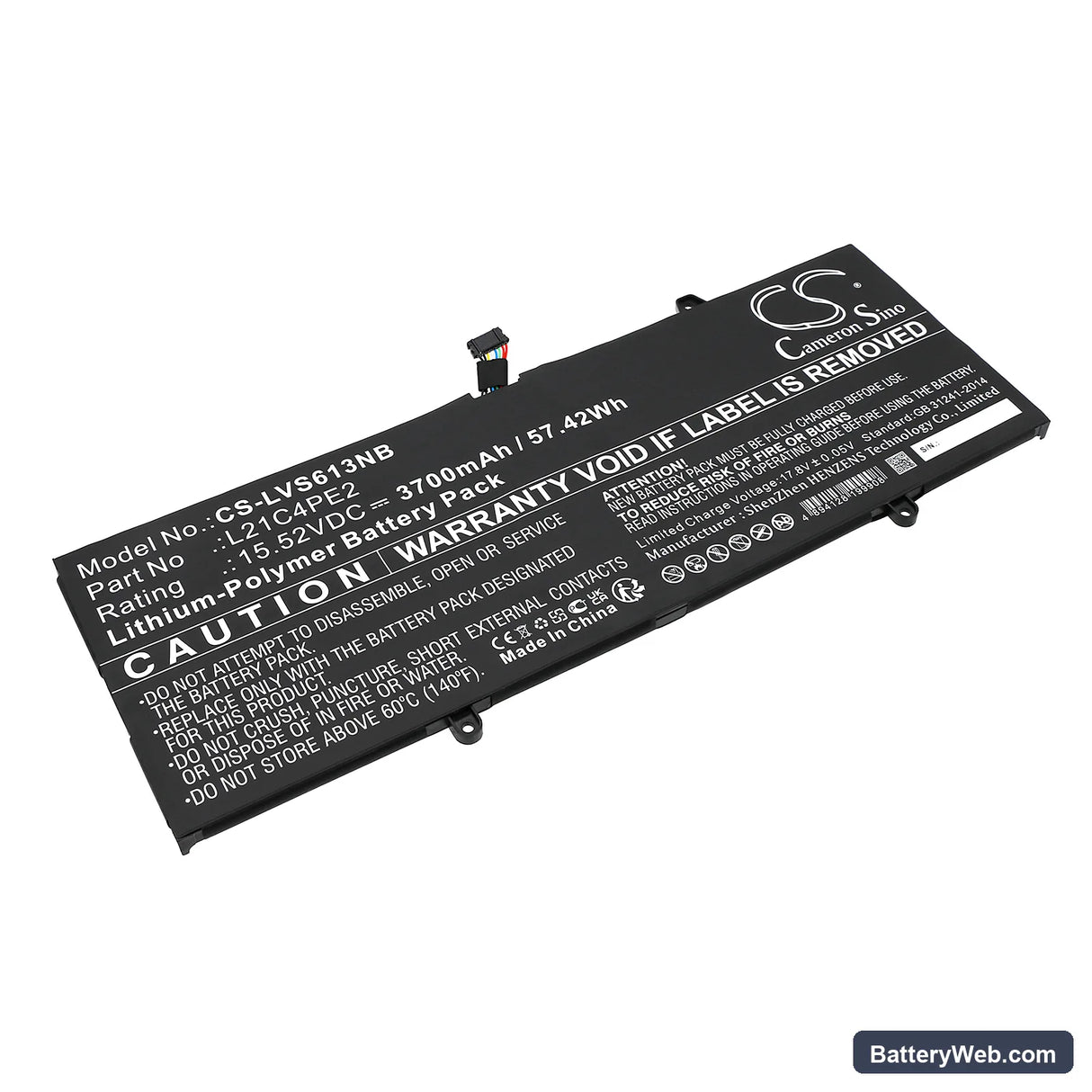Lenovo Yoga 6 13ALC7 82UD006HKR Replacement Battery, 15.52V, 3700mAh, Li-Polymer 1