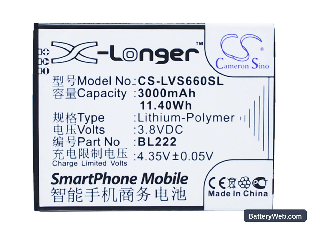 Lenovo S660 Replacement Battery, 3.8V, 3000mAh, Li-Polymer 1