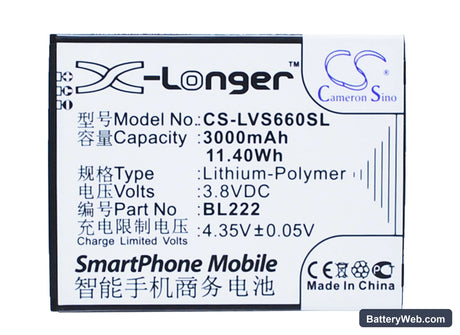Lenovo S660 Replacement Battery, 3.8V, 3000mAh, Li-Polymer 1