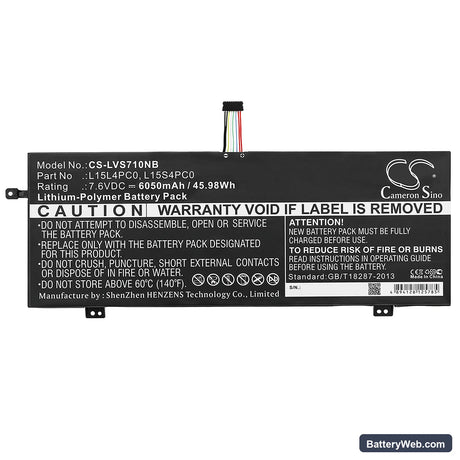 Lenovo IdeaPad 710S Replacement Battery, 7.6V, 6050mAh, Li-Polymer 3