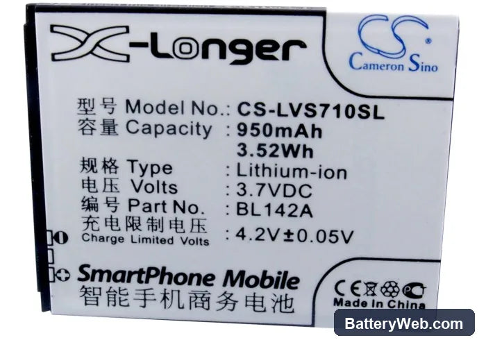 Lenovo S710 Replacement Battery, 3.7V, 950mAh, Li-ion 5