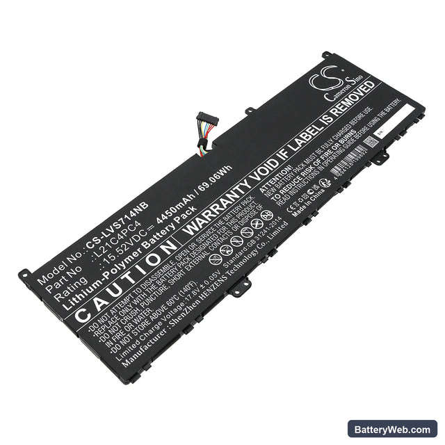 Lenovo Yoga Slim 7 ProX 14IAH7 82TK0076MX Replacement Battery, 15.52V, 4450mAh, Li-Polymer 1