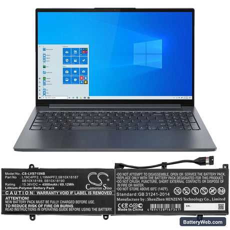 Lenovo Yoga Slim 7 15 Replacement Battery, 15.36V, 4500mAh, Li-Polymer 5