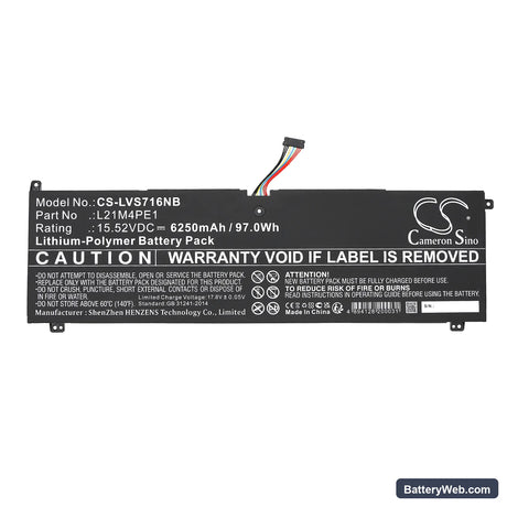 Lenovo Legion S7 16IAH7 82TF008SRK Replacement Battery, 15.52V, 6250mAh, Li-Polymer 3