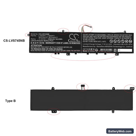 Lenovo Yoga S740-15IRH Replacement Battery, 15.36V, 4300mAh, Li-Polymer 6