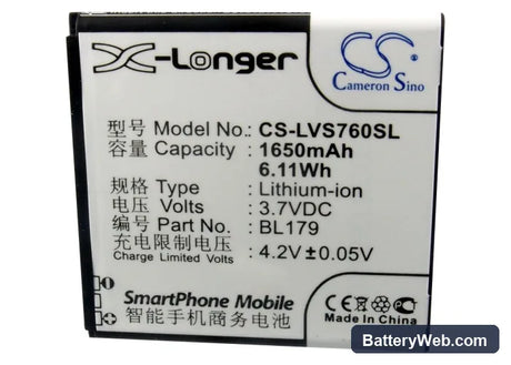 Lenovo A288t Replacement Battery, 3.7V, 1650mAh, Li-ion 5