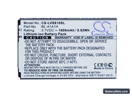 LG Transpyre Replacement Battery, 3.7V, 1600mAh, Li-ion 5