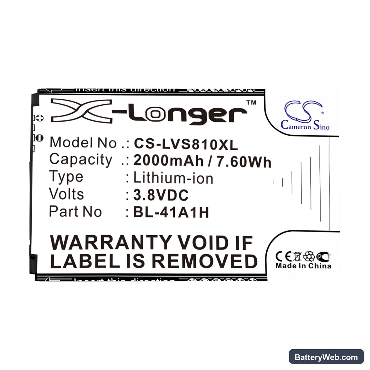 LG Transpyre Replacement Battery, 3.8V, 2000mAh, Li-ion 3