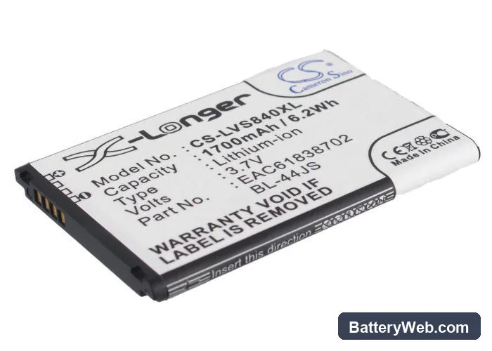 LG VS840 Replacement Battery, 3.7V, 1700mAh, Li-ion 1