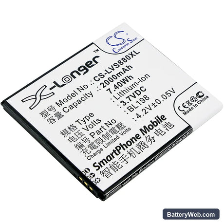 Lenovo S880 Replacement Battery, 3.7V, 2000mAh, Li-ion 1