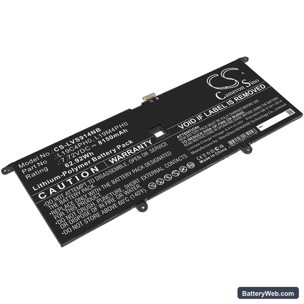 Lenovo Yoga Slim 9 14ITL5 82D1002VIV Replacement Battery, 7.72V, 8150mAh, Li-Polymer 1