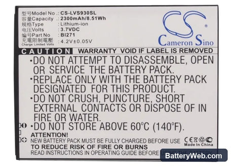 Lenovo S930 Replacement Battery, 3.7V, 2300mAh, Li-ion 5