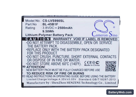 LG V10 Replacement Battery, 3.8V, 2500mAh, Li-Polymer 5