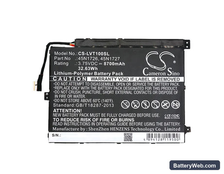 Lenovo Thinkpad 10 Replacement Battery, 3.75V, 8700mAh, Li-Polymer 5