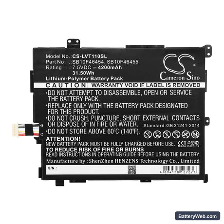 Lenovo Thinkpad 10 2nd Replacement Battery, 7.5V, 4200mAh, Li-Polymer 3