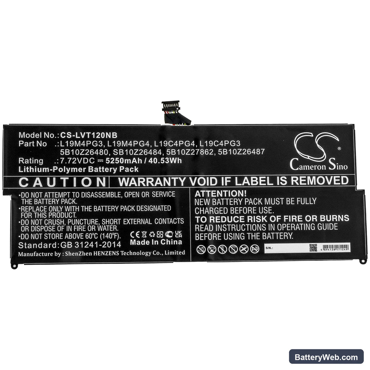 Lenovo ThinkPad X12 Detachable Replacement Battery, 7.72V, 5250mAh, Li-Polymer 3