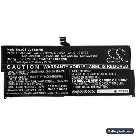Lenovo ThinkPad X12 Detachable Replacement Battery, 7.72V, 5250mAh, Li-Polymer 3