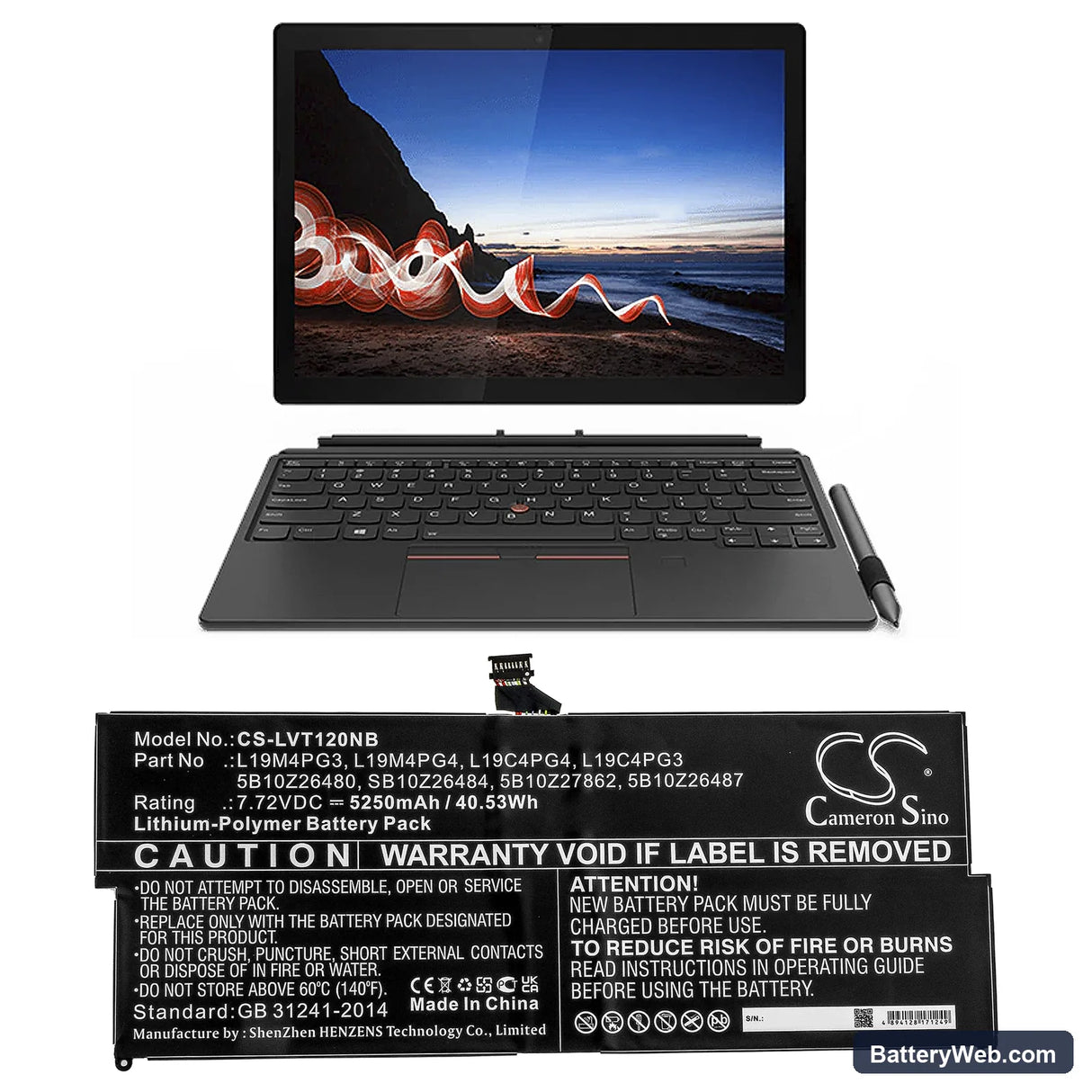 Lenovo ThinkPad X12 Detachable Replacement Battery, 7.72V, 5250mAh, Li-Polymer 5