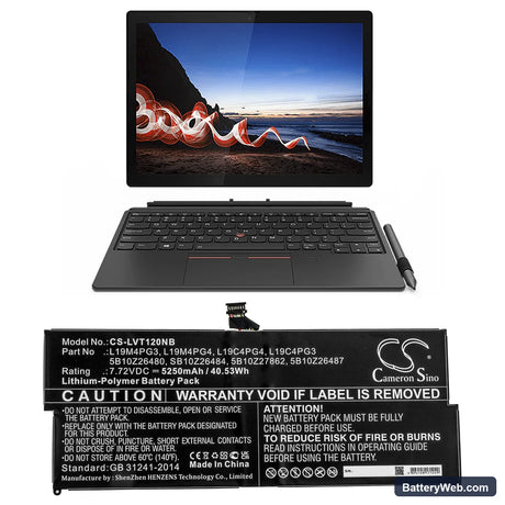 Lenovo ThinkPad X12 Detachable Replacement Battery, 7.72V, 5250mAh, Li-Polymer 5