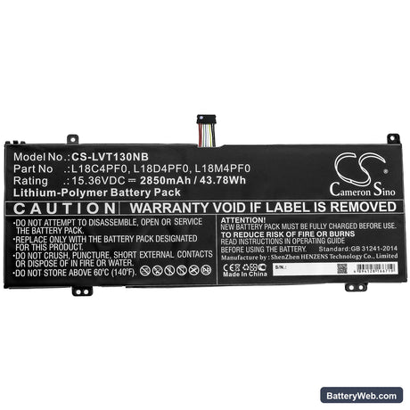 Lenovo Thinkbook Plus-20TG006XAU Replacement Battery, 15.36V, 2850mAh, Li-Polymer 3