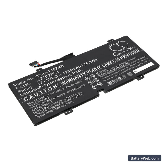 Lenovo 10W-82ST Tablet Replacement Battery, 7.68V, 3750mAh, Li-Polymer 1