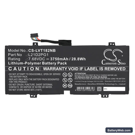 Lenovo 10W-82ST Tablet Replacement Battery, 7.68V, 3750mAh, Li-Polymer 3