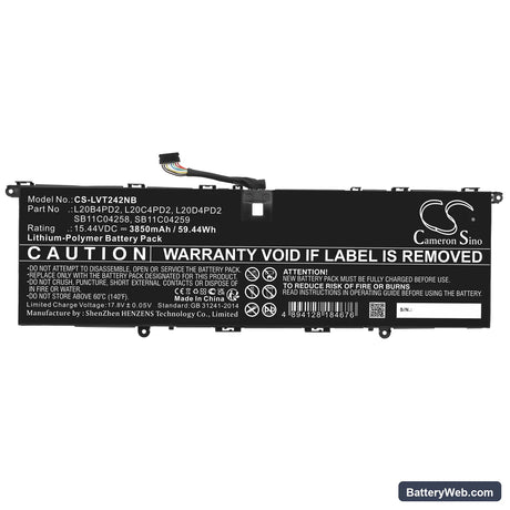 Lenovo ThinkBook 14p G2 ACH 20YN000LUS Replacement Battery, 15.44V, 3850mAh, Li-Polymer 3