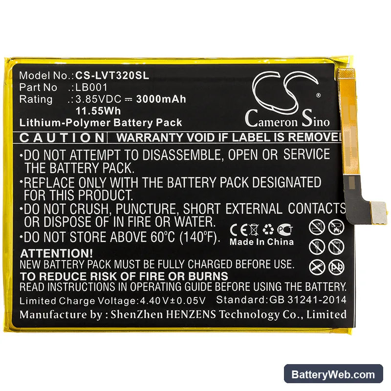 Lenovo K320T Replacement Battery, 3.85V, 3000mAh, Li-Polymer 3