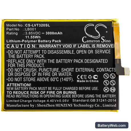 Lenovo K320T Replacement Battery, 3.85V, 3000mAh, Li-Polymer 3