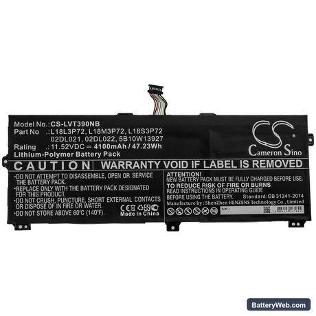 Lenovo X390 Yoga(05CD) Replacement Battery, 11.52V, 4100mAh, Li-Polymer 3